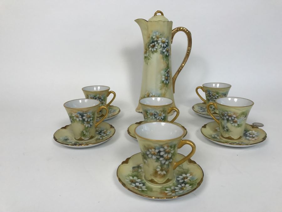 Elegant Vintage Chocolate Coffee Pot China Set With (6) Cups And Saucers And Coffee Pot [Photo 2]