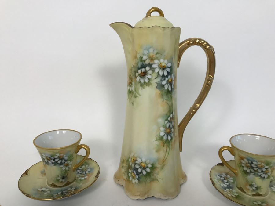 Elegant Vintage Chocolate Coffee Pot China Set With (6) Cups And Saucers And Coffee Pot [Photo 10]