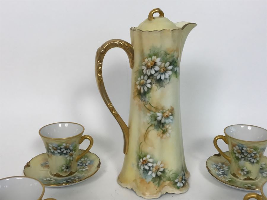 Elegant Vintage Chocolate Coffee Pot China Set With (6) Cups And Saucers And Coffee Pot [Photo 16]