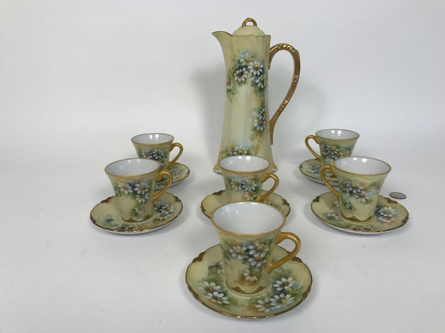 Elegant Vintage Chocolate Coffee Pot China Set With (6) Cups And Saucers And Coffee Pot [Photo 1]