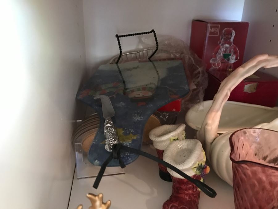 Kitchen Cupboard Lot With Home Decor Items, Glassware, MIKASA - See Photos [Photo 4]