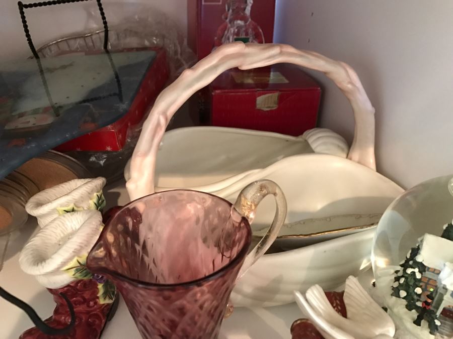 Kitchen Cupboard Lot With Home Decor Items, Glassware, MIKASA - See Photos [Photo 5]