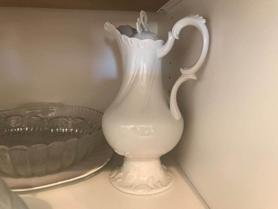 Kitchen Cupboard Lot With Various Glass Bowls, Ewer Pitcher - See Photos [Photo 6]