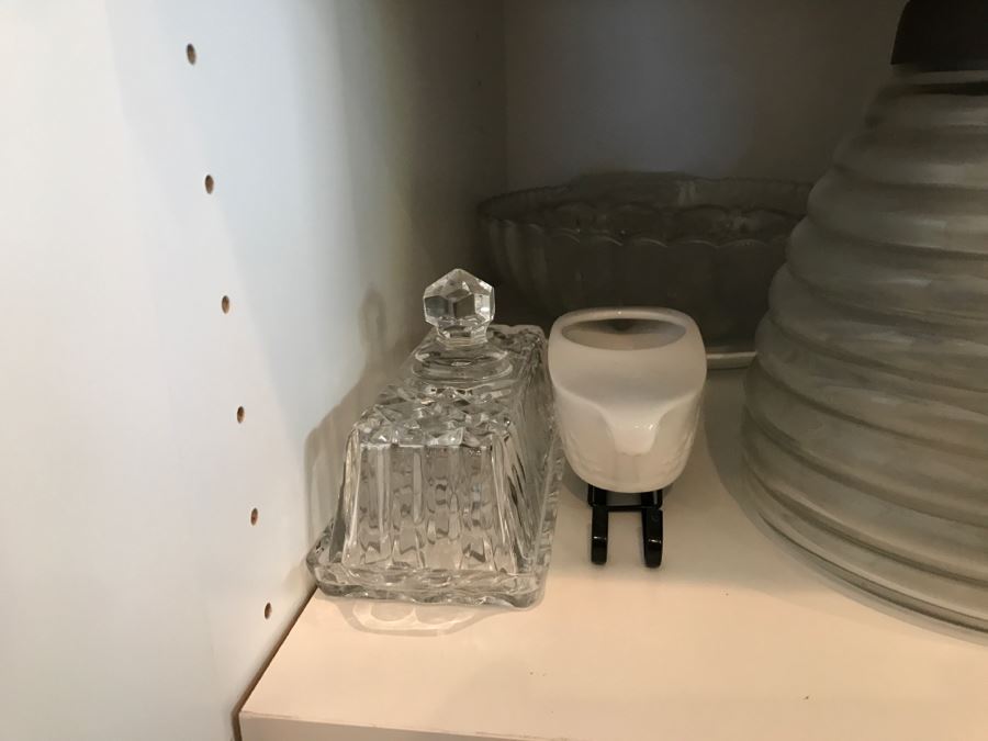 Kitchen Cupboard Lot With Various Glass Bowls, Ewer Pitcher - See Photos [Photo 3]