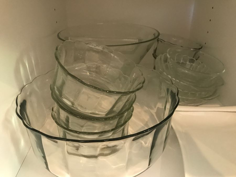 Kitchen Cupboard Lot With Various Glass Bowls, Ewer Pitcher - See Photos [Photo 8]