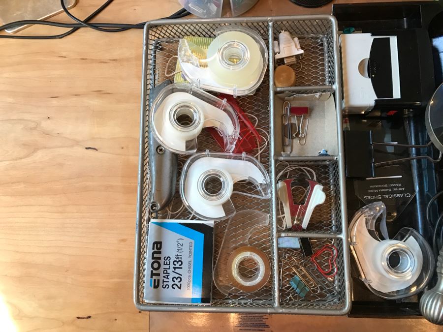 Huge Office Supply Lot With Desk Organizers, Pens, Tape, Paperclips, Memo Pads, Envelopes, Magnifying Glass - See Photos [Photo 20]