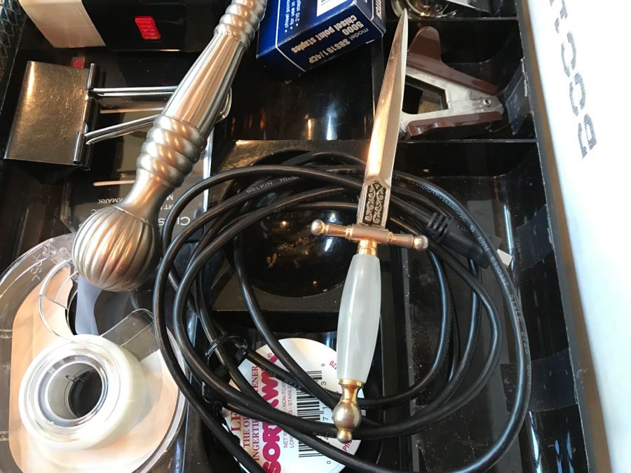 Huge Office Supply Lot With Desk Organizers, Pens, Tape, Paperclips, Memo Pads, Envelopes, Magnifying Glass - See Photos [Photo 13]