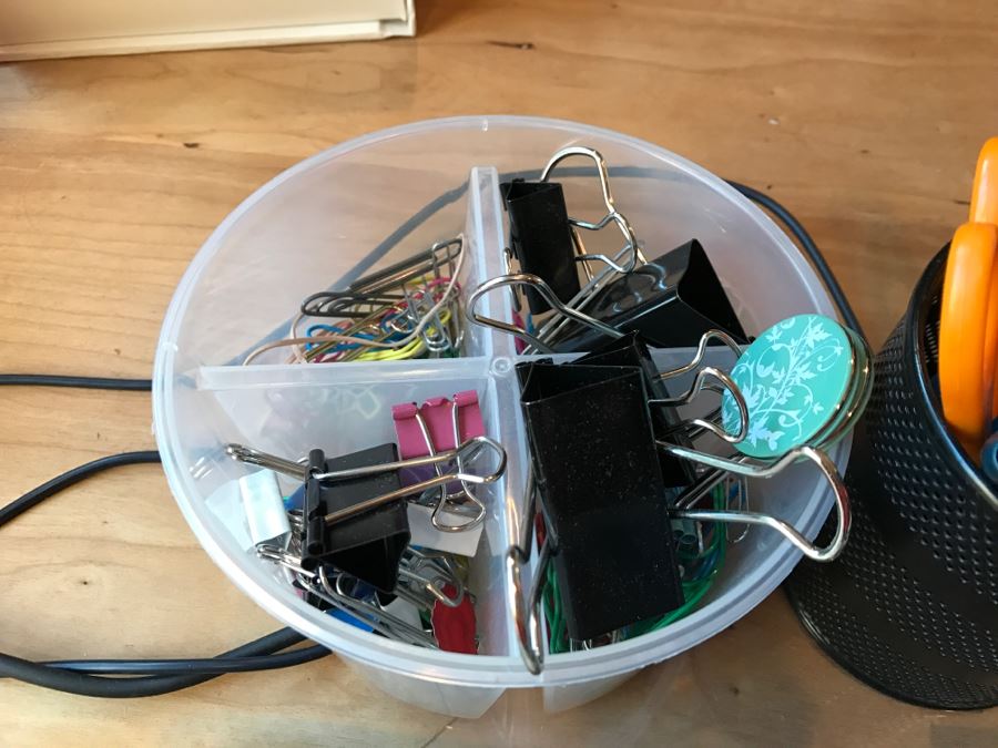 Huge Office Supply Lot With Desk Organizers, Pens, Tape, Paperclips, Memo Pads, Envelopes, Magnifying Glass - See Photos [Photo 18]