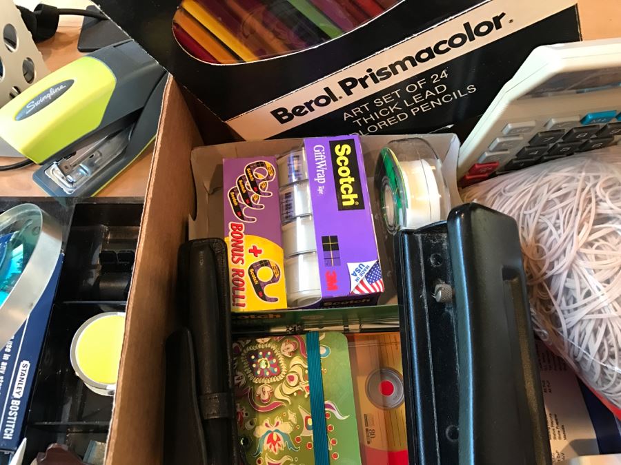 Huge Office Supply Lot With Desk Organizers, Pens, Tape, Paperclips, Memo Pads, Envelopes, Magnifying Glass - See Photos [Photo 9]
