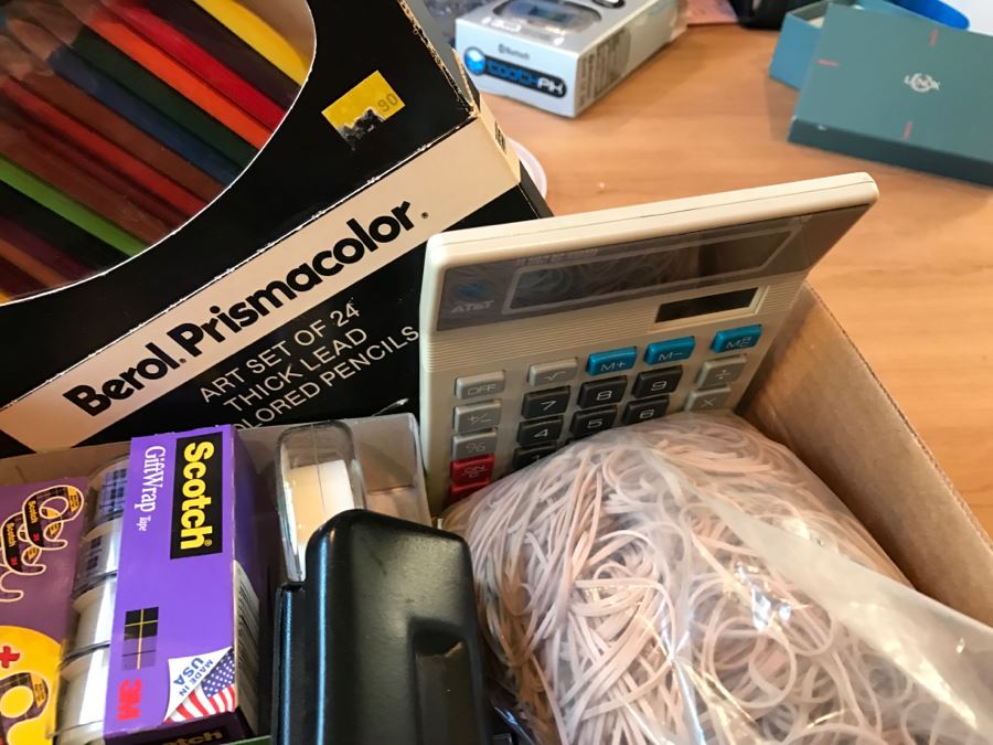 Huge Office Supply Lot With Desk Organizers, Pens, Tape, Paperclips, Memo Pads, Envelopes, Magnifying Glass - See Photos [Photo 10]