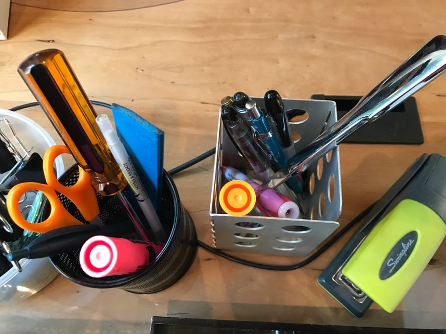 Huge Office Supply Lot With Desk Organizers, Pens, Tape, Paperclips, Memo Pads, Envelopes, Magnifying Glass - See Photos [Photo 17]