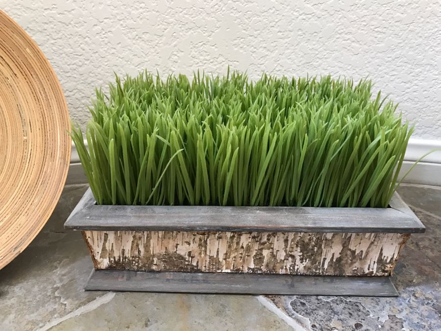 Home Decor Lot With Faux Grass, Plate With Stand And Bowl With Rope Balls [Photo 5]