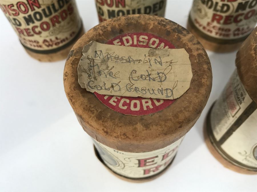 (6) Vintage Edison Records Wax Music Cylinders With Cylindrical Boxes ...