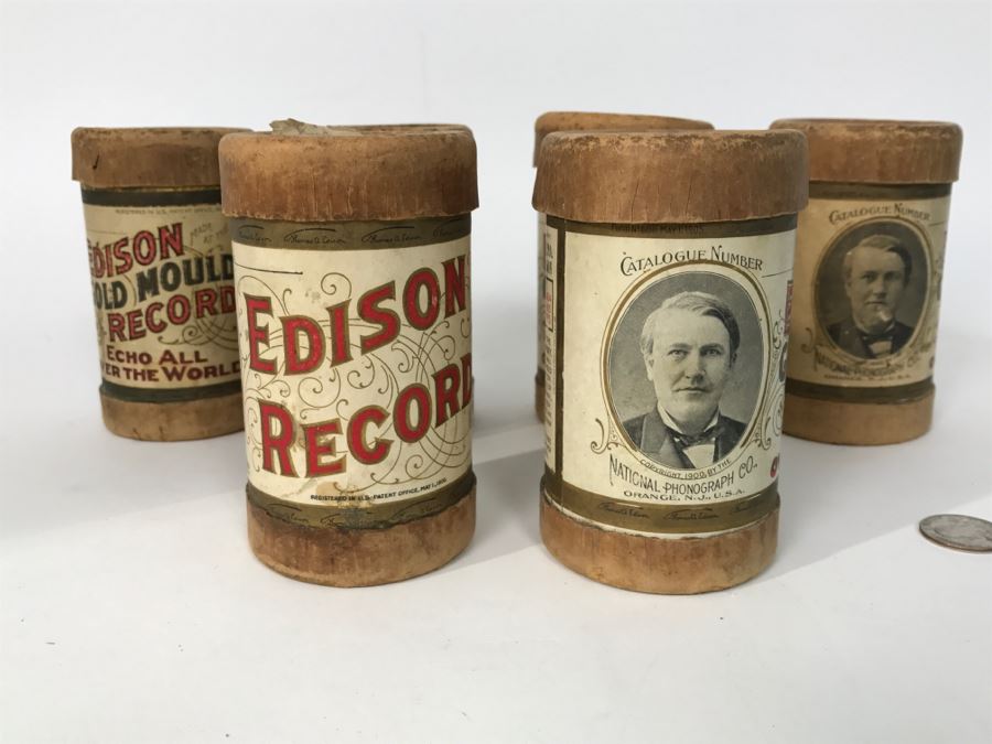 (6) Vintage Edison Records Wax Music Cylinders With Cylindrical Boxes For Use With An Edison Phonograph [Photo 1]