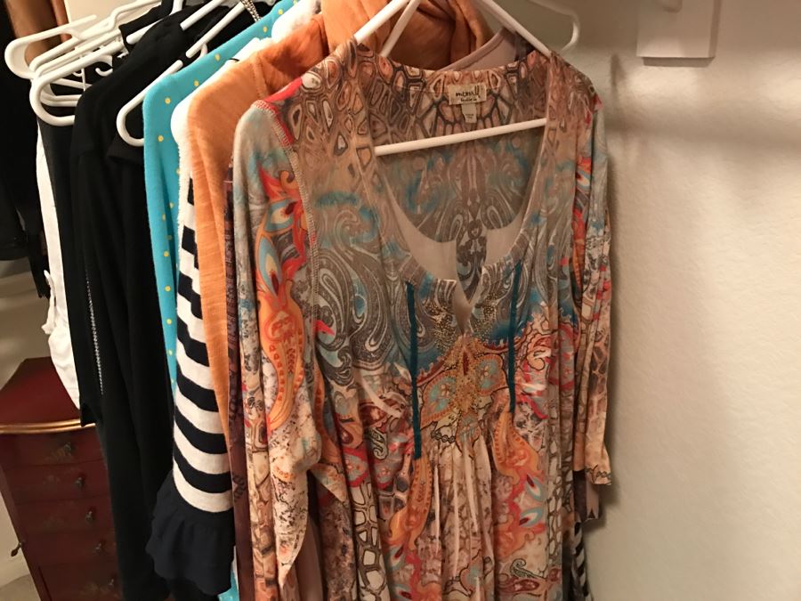 Closet Rack Of Ladies Clothes Shirts, Scarves, Jackets, Jeans Size L 14 - See Photos [Photo 34]