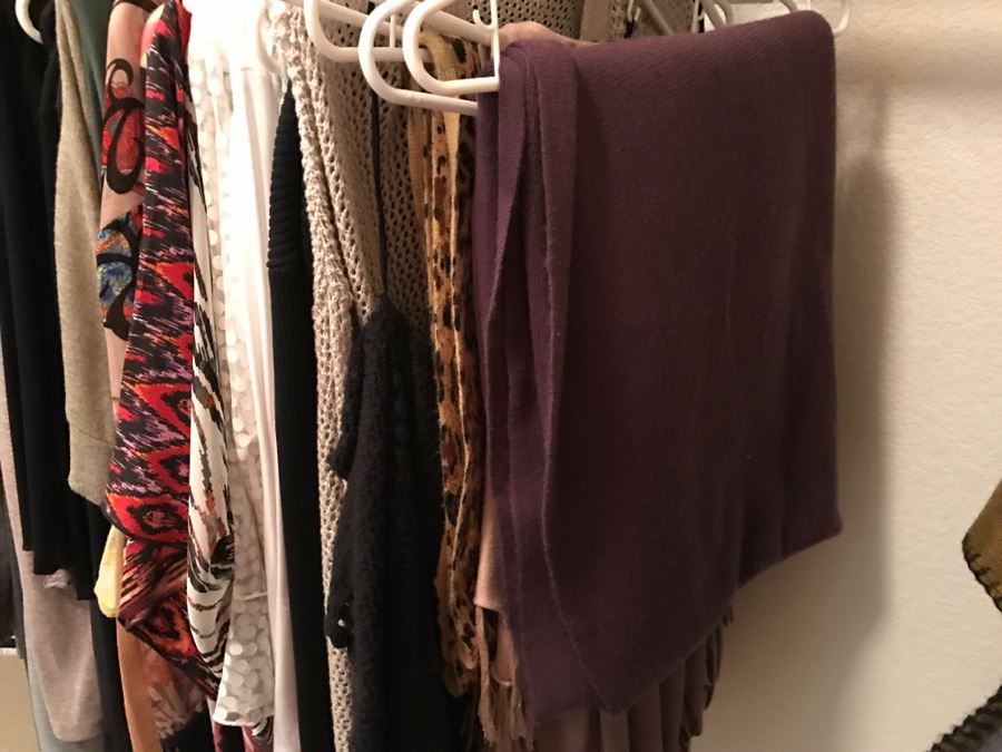Closet Rack Of Ladies Clothes Shirts, Scarves, Jackets, Jeans Size L 14 - See Photos [Photo 10]