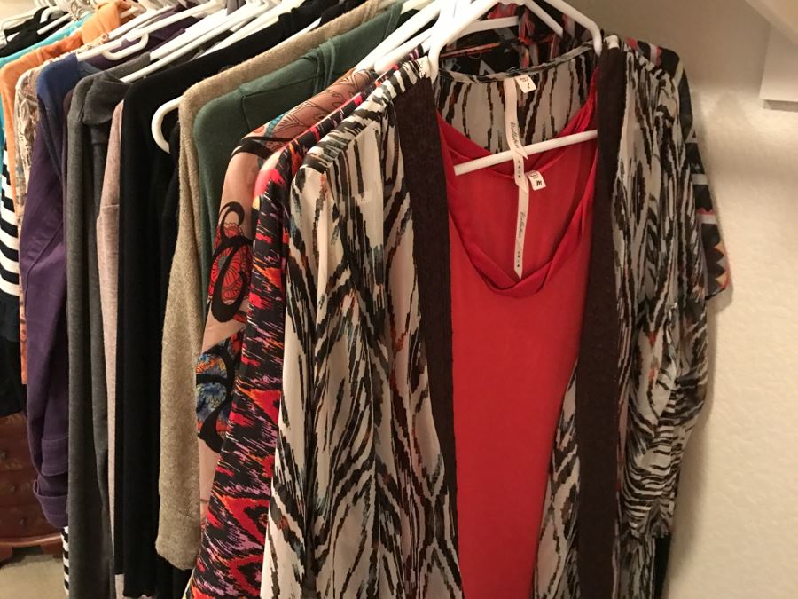 Closet Rack Of Ladies Clothes Shirts, Scarves, Jackets, Jeans Size L 14 - See Photos [Photo 16]