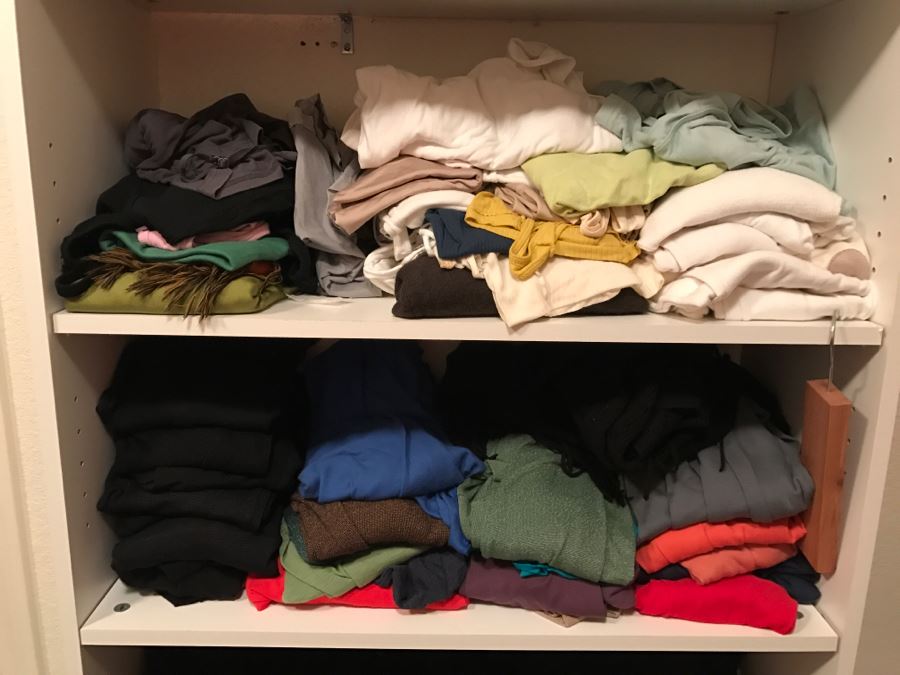 4 Shelves Stacked With Mainly Ladies Shirts Dozens Of Michael Stars Shirts Tees Of Various Colors Size L - See Photos [Photo 2]