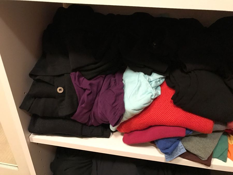 4 Shelves Stacked With Mainly Ladies Shirts Dozens Of Michael Stars Shirts Tees Of Various Colors Size L - See Photos [Photo 7]