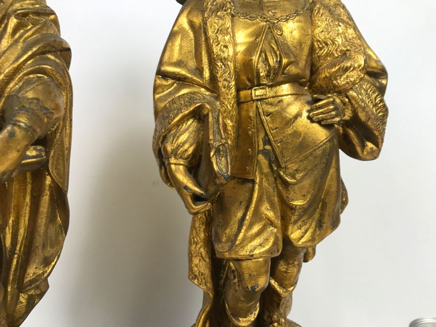 Pair Of Gilt Metal Statues Of Rembrandt And Rubens [Photo 5]