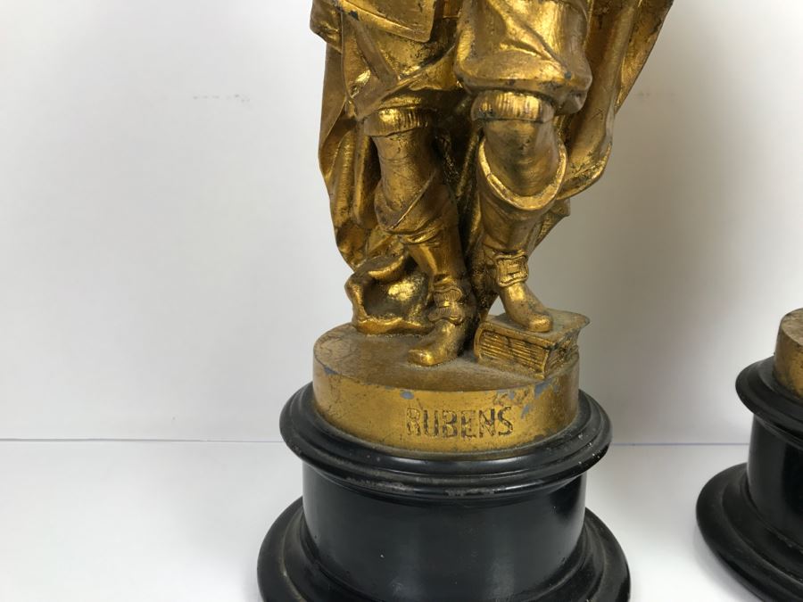 Pair Of Gilt Metal Statues Of Rembrandt And Rubens [Photo 10]