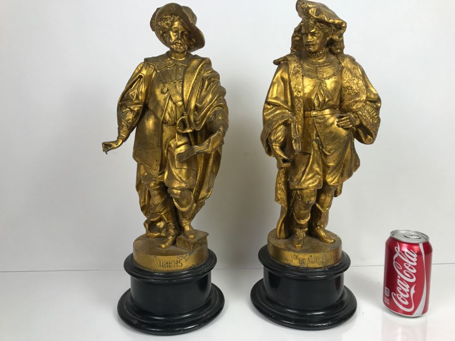 Pair Of Gilt Metal Statues Of Rembrandt And Rubens