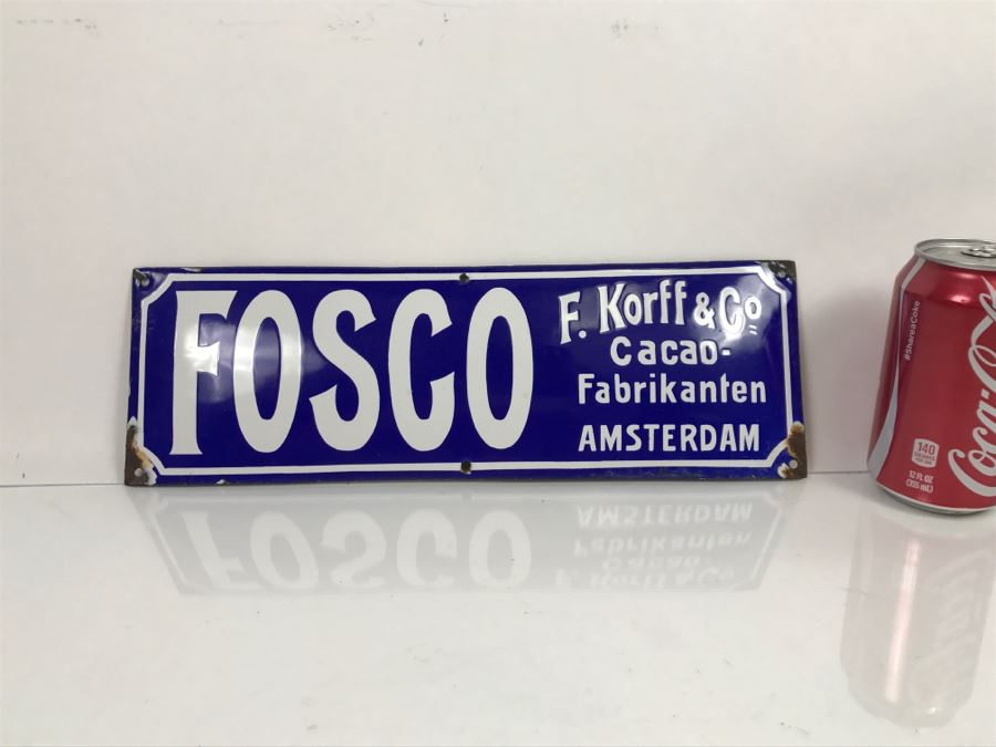 Vintage Porcelain FOSCO Amsterdam F. Korff & Co Cacao-Fabrikanten Sign [Photo 1]