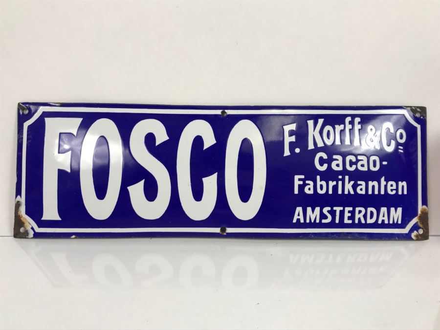 Vintage Porcelain FOSCO Amsterdam F. Korff & Co Cacao-Fabrikanten Sign [Photo 2]