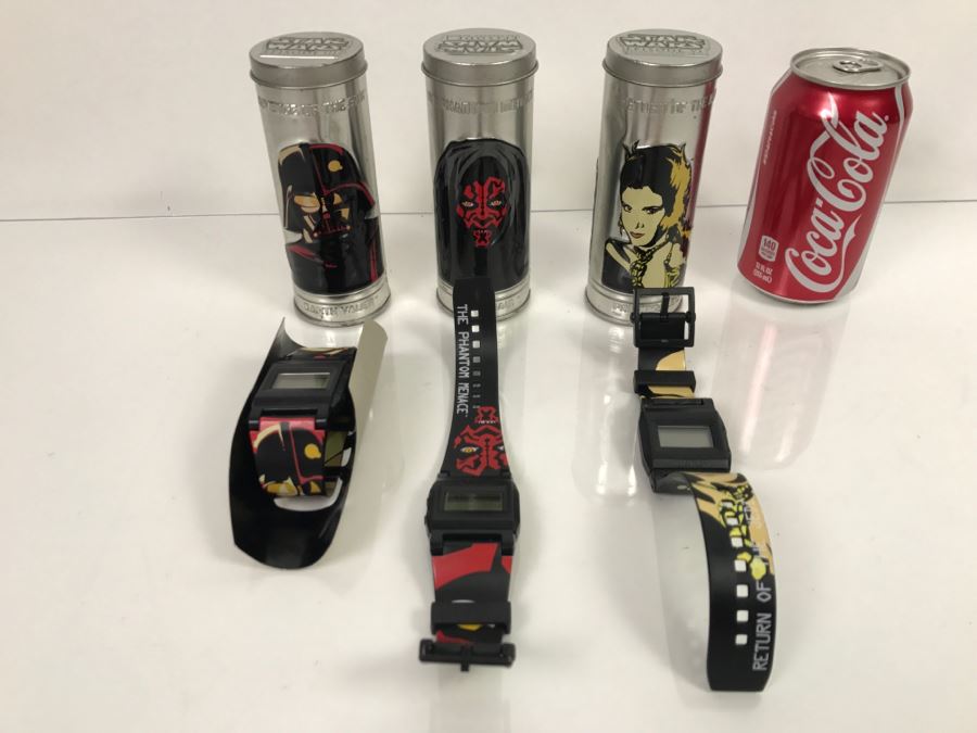 Set Of (3) STAR WARS Digital Watches With Original Canisters [Photo 1]