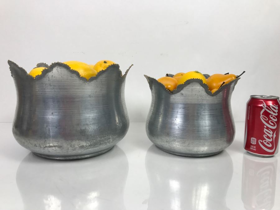 Pair Of Metal Bowls Filled With Faux Fruit Lemons Pears [Photo 2]