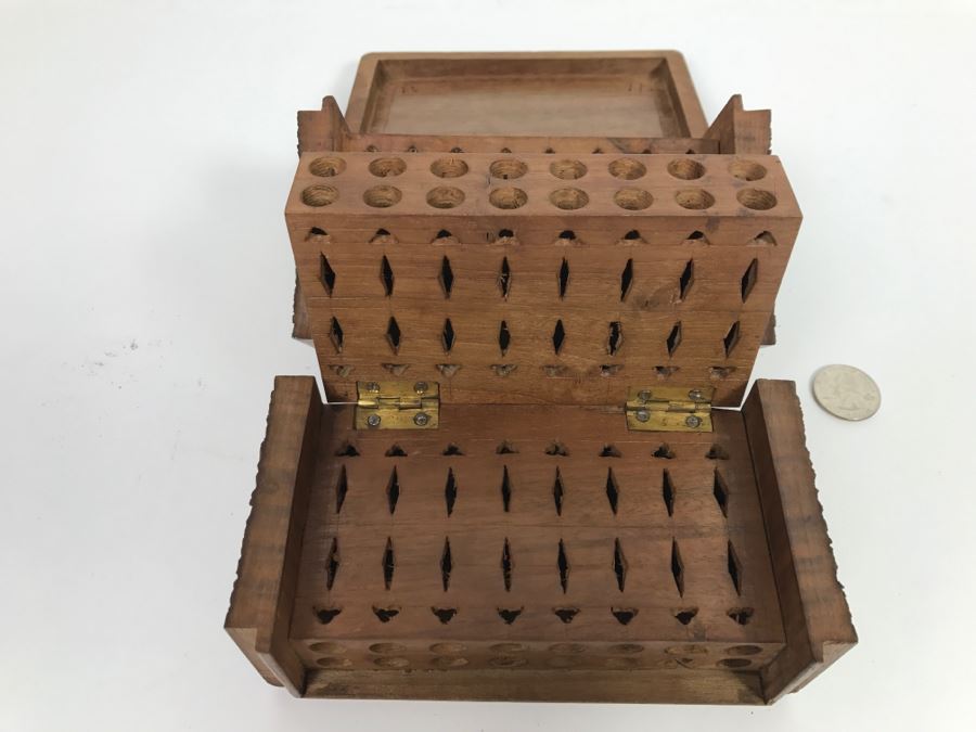 Intricately Carved Floral Patern Tri-Fold Wooden Box Possible Cigarette Storage Box [Photo 15]