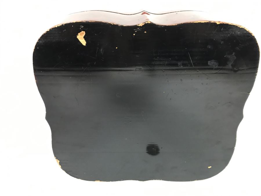 Vintage Signed Chinese Lacquer Box With Relief Bone And Mother Of Pearl Landscape Scene Featuring Birds And Chrysanthemums On Top - See Photos For Condition [Photo 25]