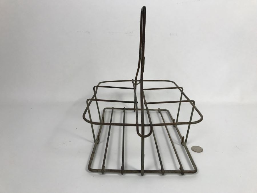 Vintage Industrial Gold Crown Dairy Metal Milk Glass Carrier [Photo 7]