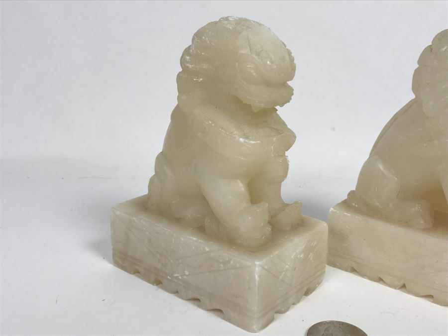Pair Of Alabaster Foo Dog Sculptures [Photo 14]