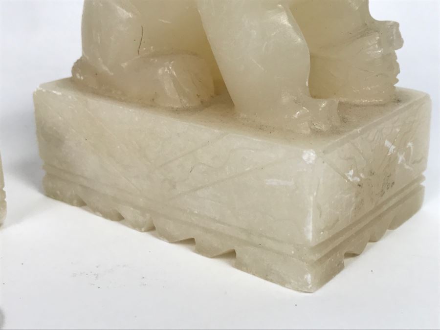 Pair Of Alabaster Foo Dog Sculptures [Photo 13]