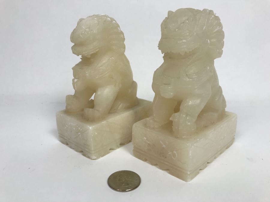 Pair Of Alabaster Foo Dog Sculptures [Photo 1]
