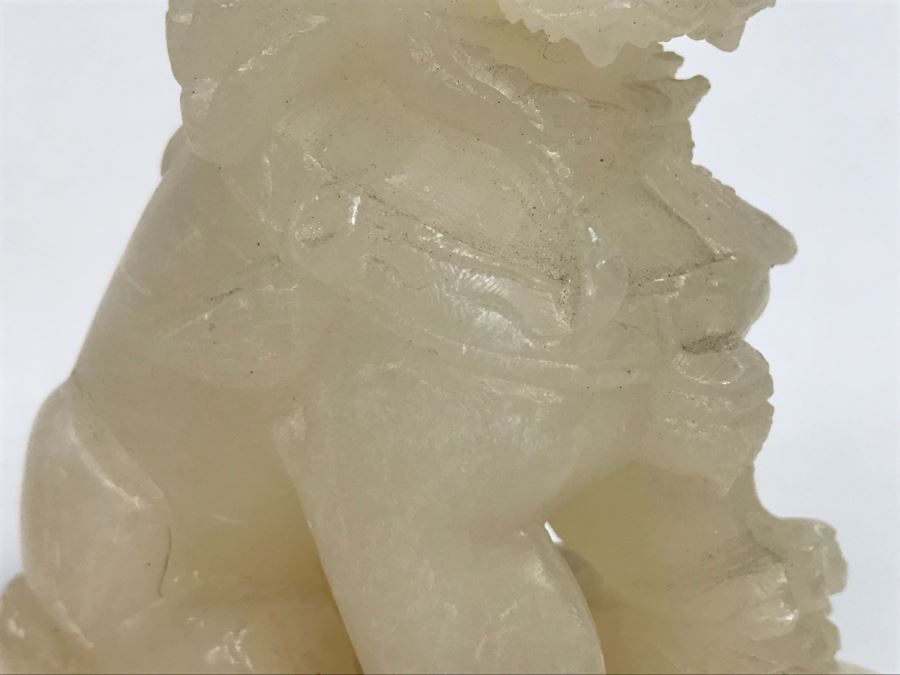 Pair Of Alabaster Foo Dog Sculptures [Photo 12]