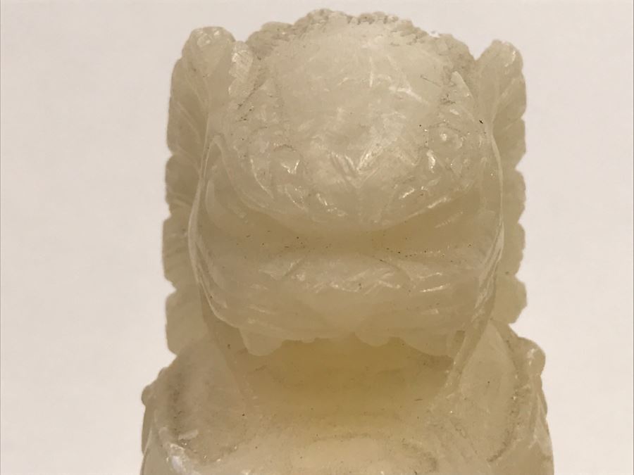 Pair Of Alabaster Foo Dog Sculptures [Photo 7]