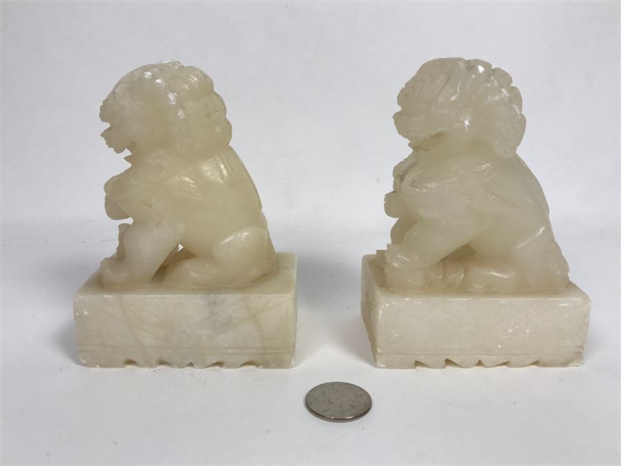 Pair Of Alabaster Foo Dog Sculptures