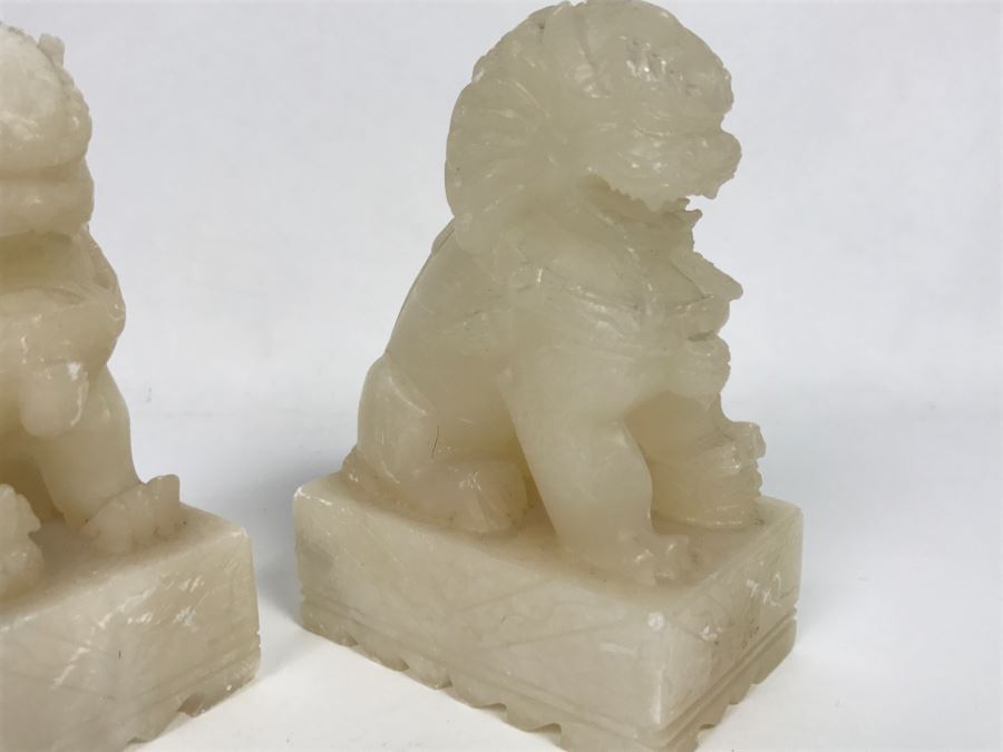 Pair Of Alabaster Foo Dog Sculptures [Photo 10]