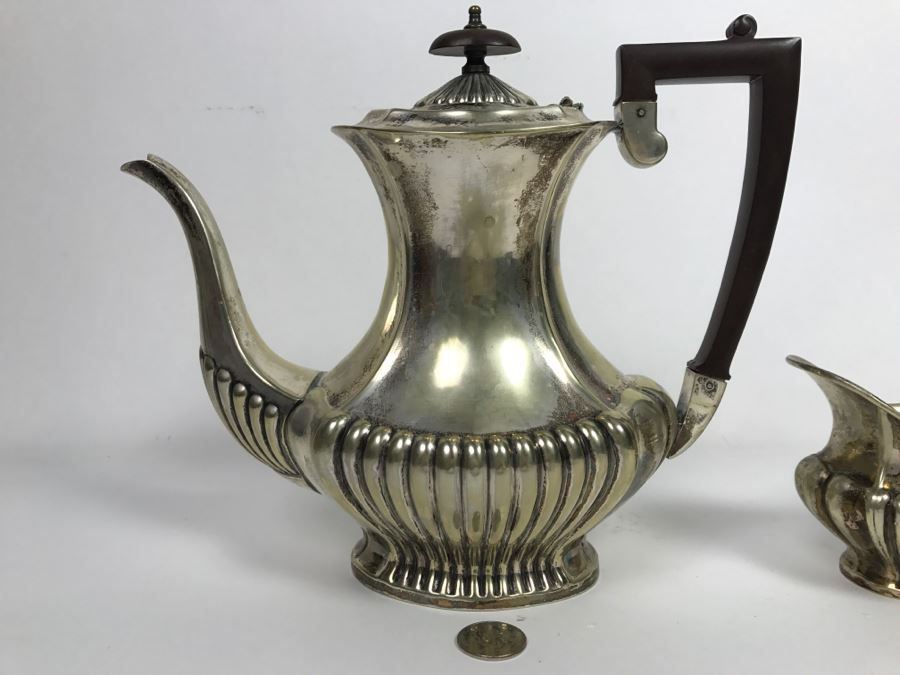 Vintage Cheltenham And Company Sheffield England Hammered Silverplate Coffee Pot With Creamer [Photo 4]