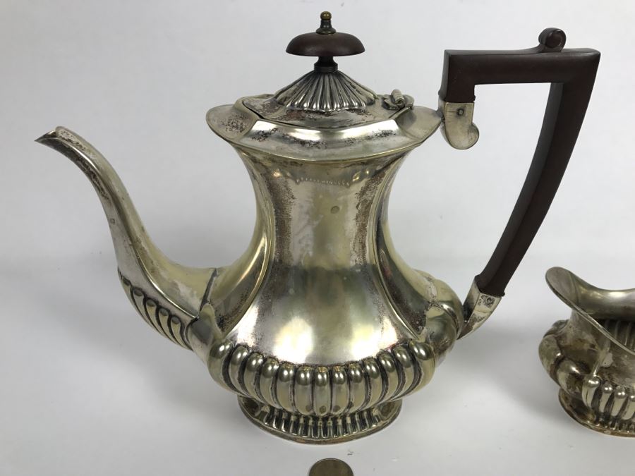 Vintage Cheltenham And Company Sheffield England Hammered Silverplate Coffee Pot With Creamer [Photo 5]