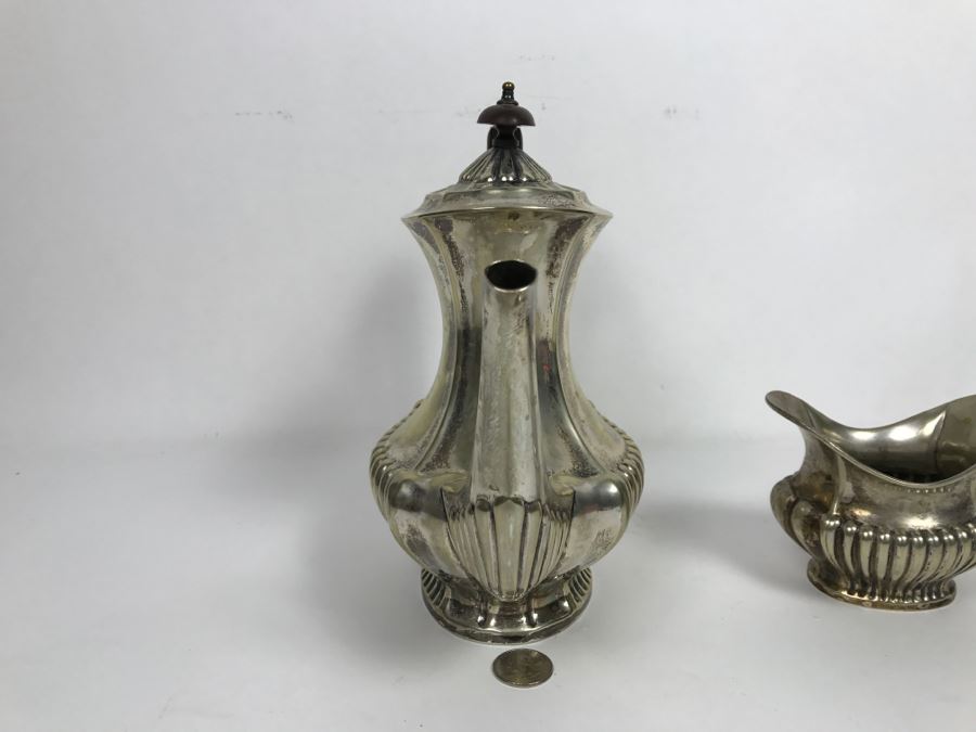 Vintage Cheltenham And Company Sheffield England Hammered Silverplate Coffee Pot With Creamer [Photo 7]