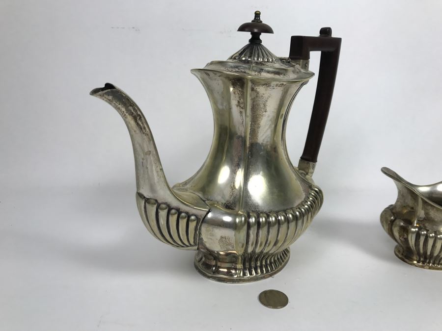 Vintage Cheltenham And Company Sheffield England Hammered Silverplate Coffee Pot With Creamer [Photo 6]
