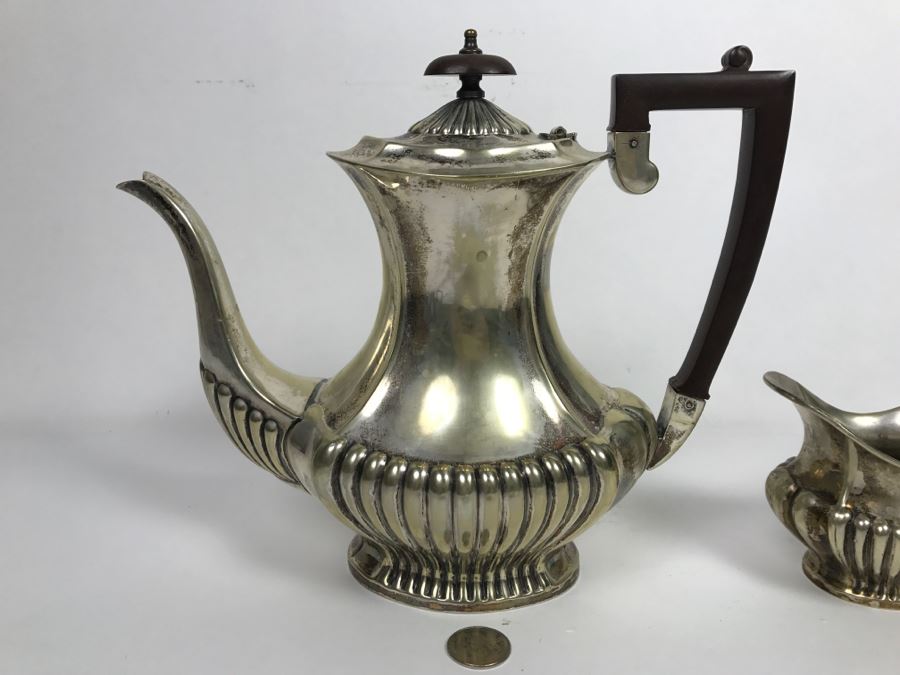 Vintage Cheltenham And Company Sheffield England Hammered Silverplate Coffee Pot With Creamer [Photo 3]