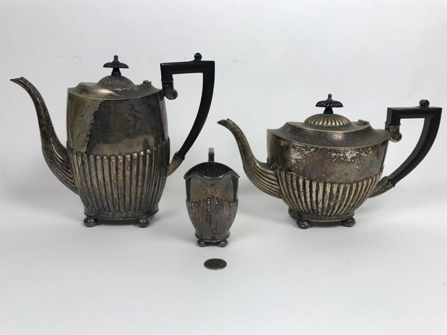 Vintage I.F.S. Sheffield England Silverplate Coffee Pot And Teapot With Creamer [Photo 2]