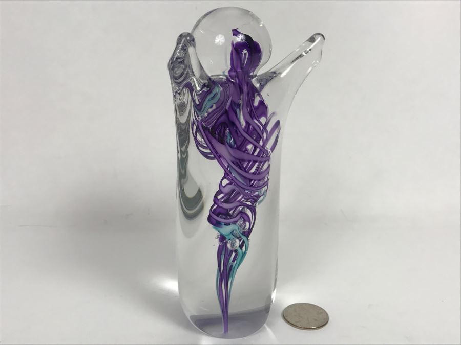 Stunning Signed Art Glass Sculpture Of Person Signature Illegible [Photo 11]