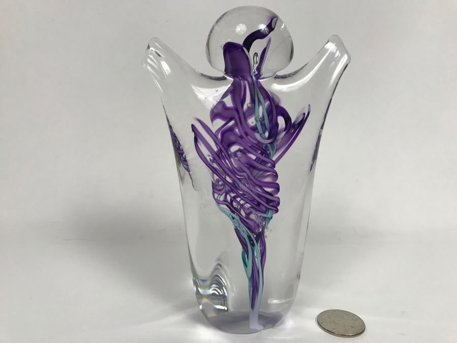Stunning Signed Art Glass Sculpture Of Person Signature Illegible [Photo 3]