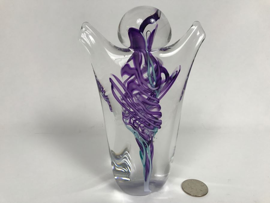 Stunning Signed Art Glass Sculpture Of Person Signature Illegible