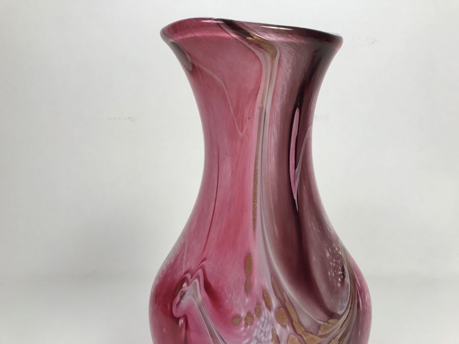 Signed Jean Michel Operto France Amethyst Art Glass Vase With Gold Inclusions [Photo 4]